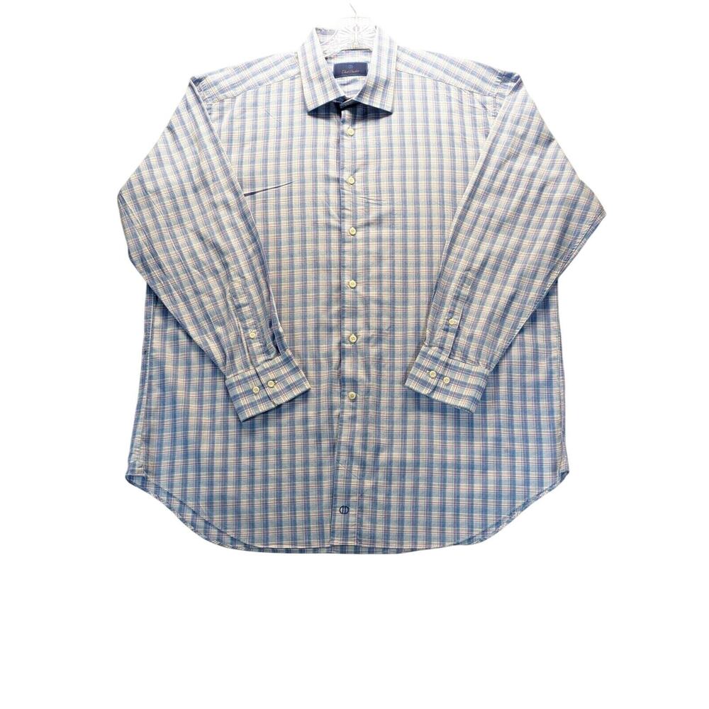 David Donahue Blue/Pink Check‎ Button Up Mens 18 34/35 Long Sleeve Dress Shirt